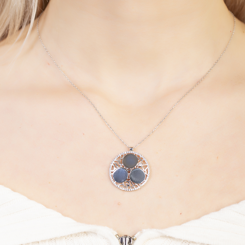 Zirkon Taşlı Gümüş Renk Kişiye Özel Üç İsim Veya Harf Yazılı 925 Ayar Gümüş Kadın Kolye - 4