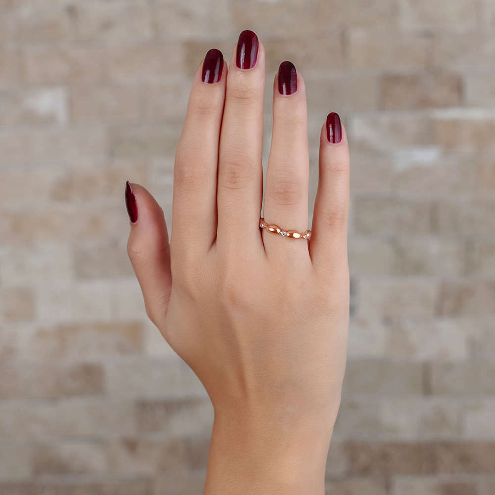 Zirkon Taşlı Sıralı Arpa Tasarım Rose Renk 925 Ayar Gümüş Bayan Yüzük - 3