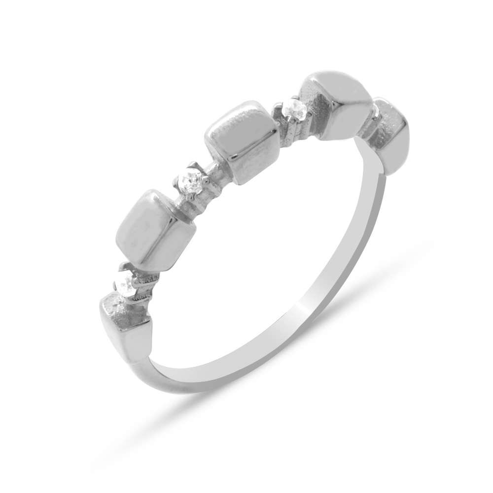 Zirkon Taşlı Sıralı Küp Tasarım 925 Ayar Gümüş Bayan Yüzük - 2