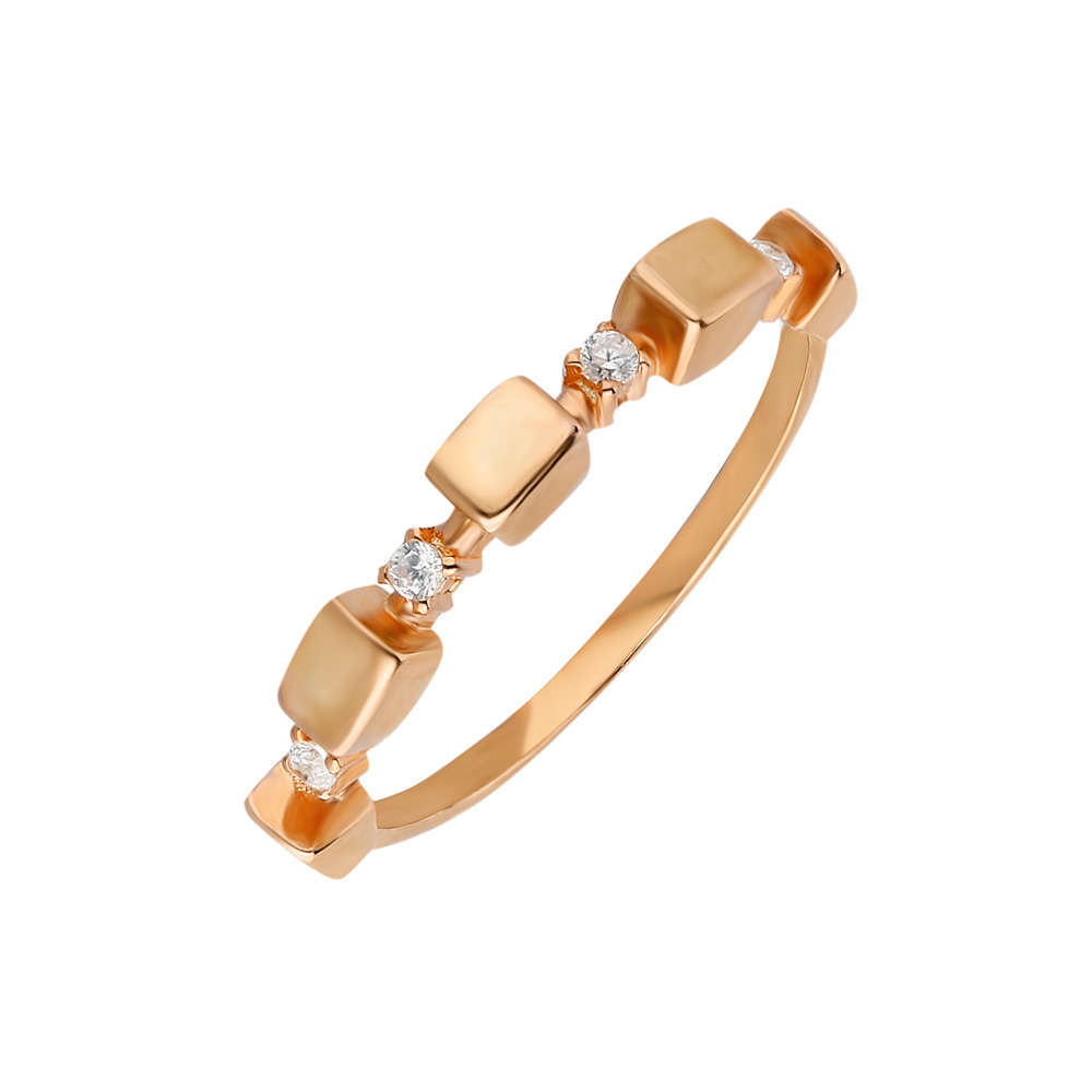 Zirkon Taşlı Sıralı Küp Tasarım Rose Renk 925 Ayar Gümüş Bayan Yüzük - 2