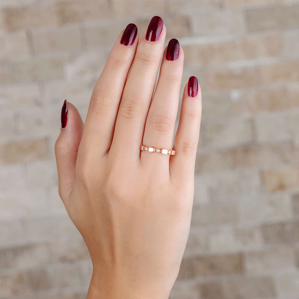 Zirkon Taşlı Sıralı Küp Tasarım Rose Renk 925 Ayar Gümüş Bayan Yüzük - 3