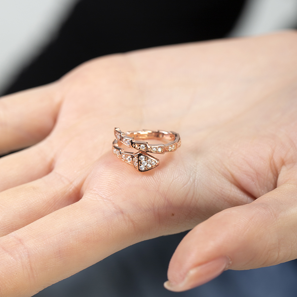 Zirkon Taşlı Snake Tasarım Rose Renk Ayarlanabilir Ölçü 925 Ayar Gümüş Kadın Yüzük - 5