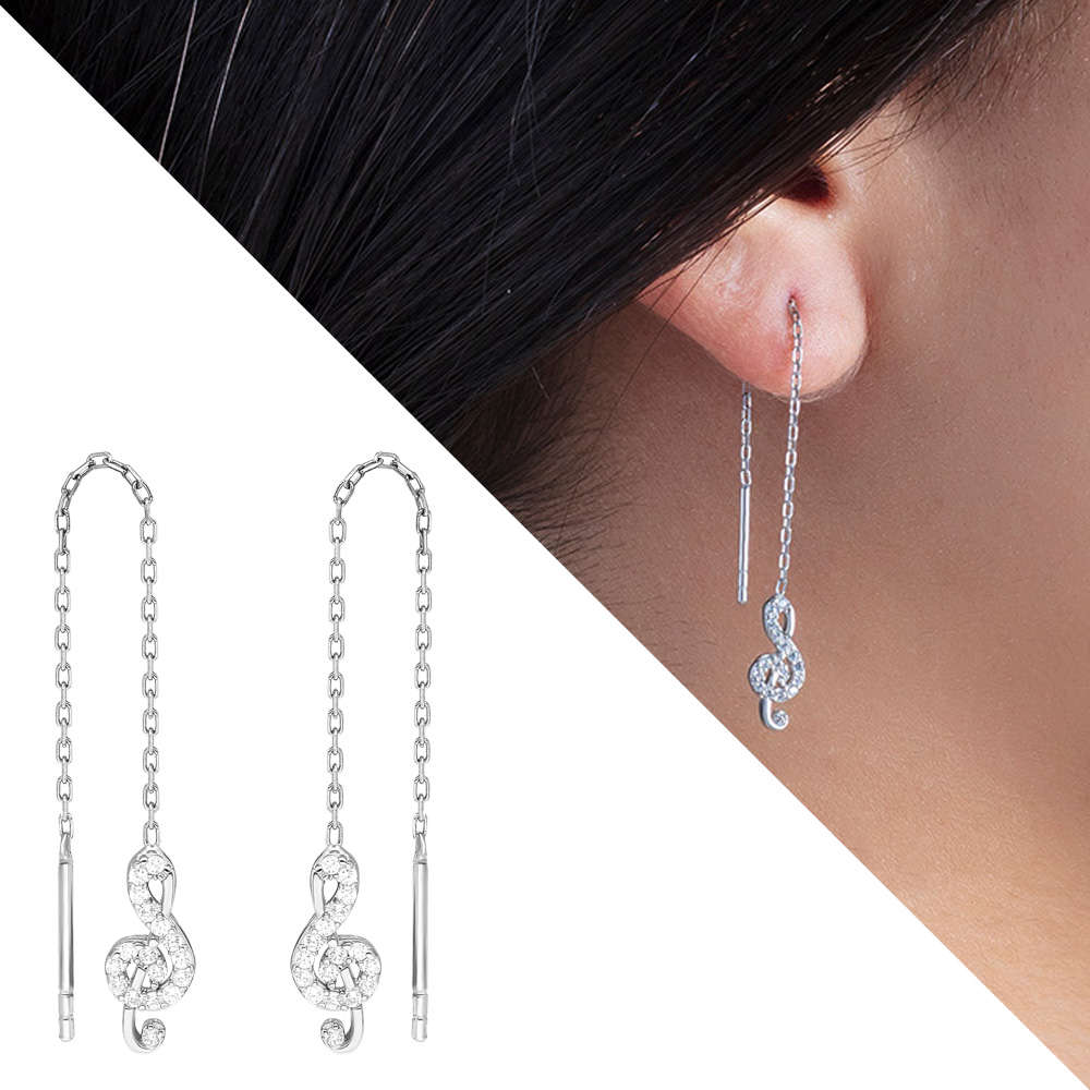 Zirkon Taşlı Sol Anahtarı Tasarım 925 Ayar Gümüş Sallantılı Küpe - 1