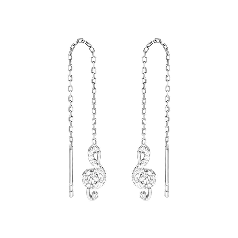 Zirkon Taşlı Sol Anahtarı Tasarım 925 Ayar Gümüş Sallantılı Küpe - 3