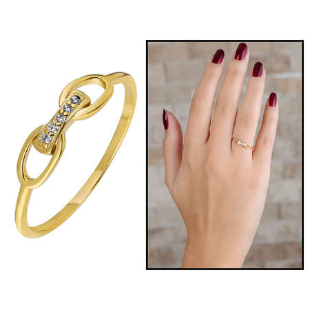 Zirkon Taşlı Sonsuzluk Tasarım Altın Renk 925 Ayar Gümüş Bayan Yüzük - Tesbihane