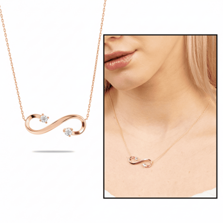 Zirkon Taşlı Sonsuzluk Tasarım Rose Renk 925 Ayar Gümüş Kadın Kolye - Tesbihane