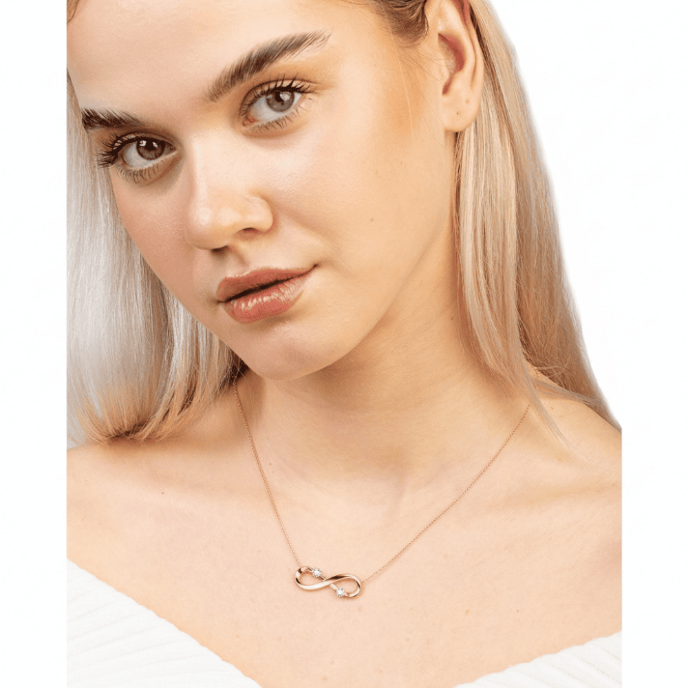 Zirkon Taşlı Sonsuzluk Tasarım Rose Renk 925 Ayar Gümüş Kadın Kolye - 2