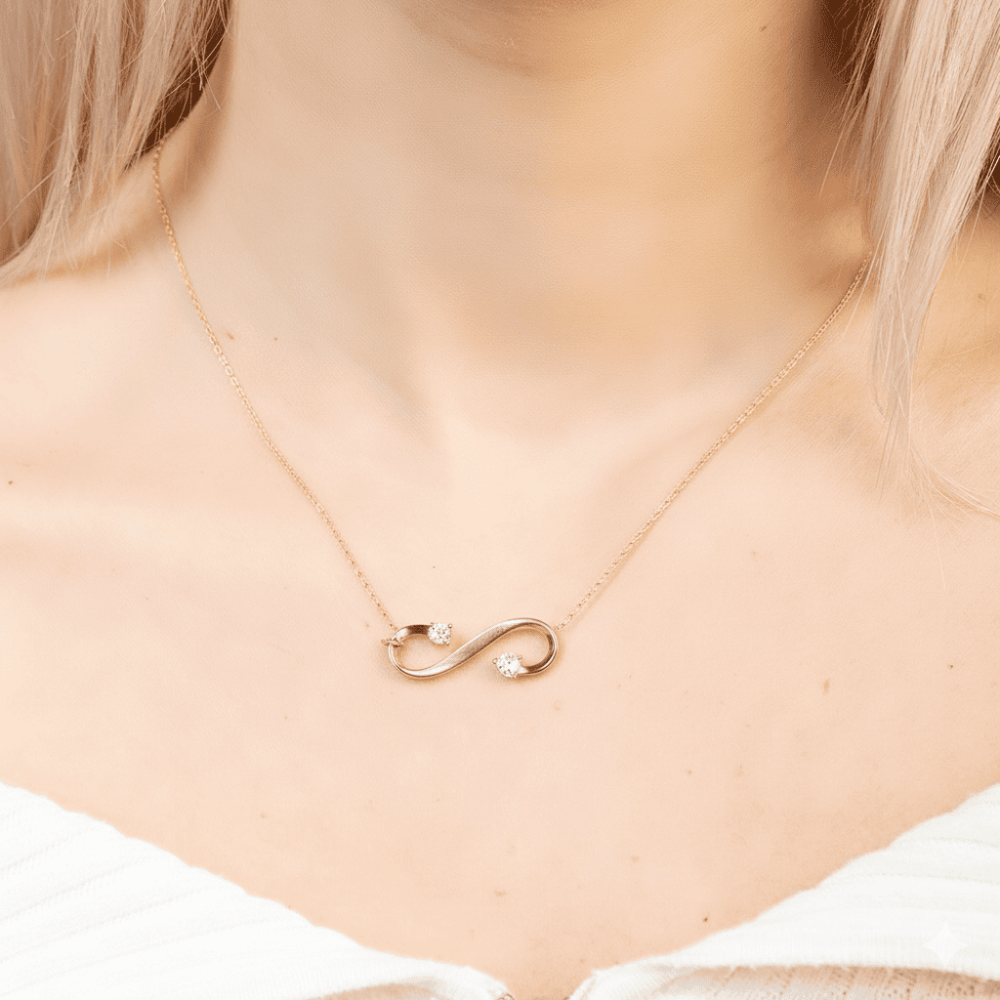 Zirkon Taşlı Sonsuzluk Tasarım Rose Renk 925 Ayar Gümüş Kadın Kolye - 4