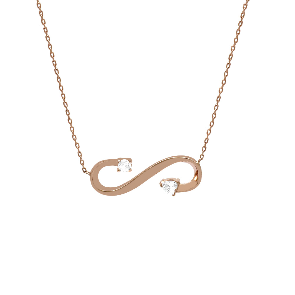 Zirkon Taşlı Sonsuzluk Tasarım Rose Renk 925 Ayar Gümüş Kadın Kolye - 3