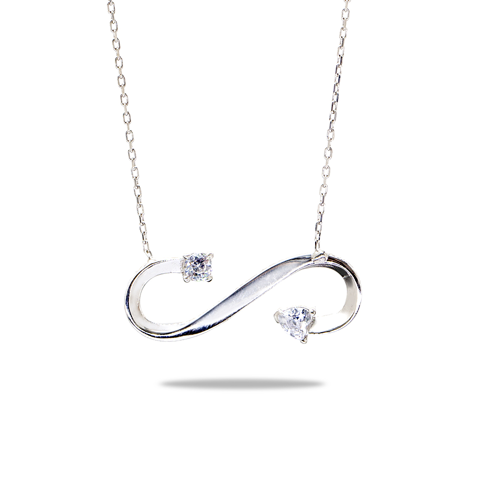 Zirkon Taşlı Sonsuzluk Tasarım Gümüş Renk 925 Ayar Gümüş Kadın Kolye - 2