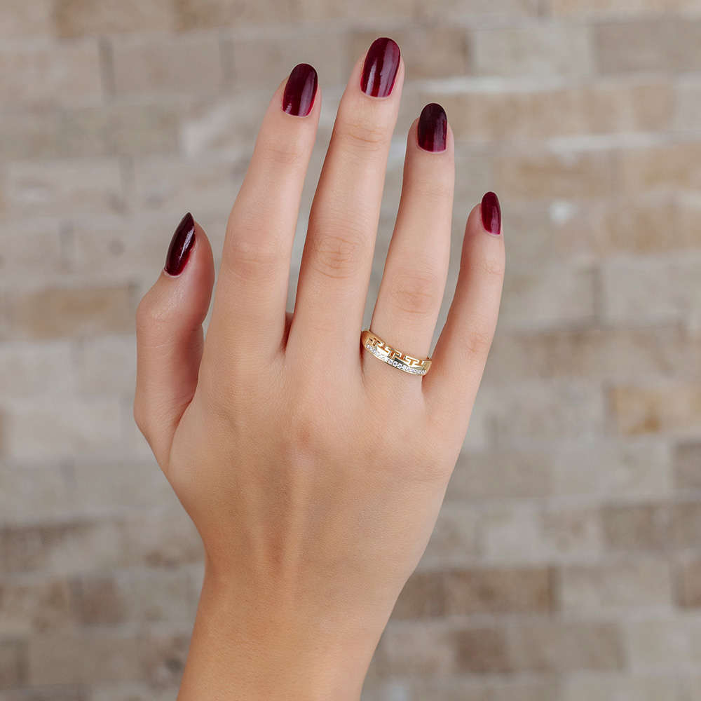 Zirkon Taşlı T Tasarım Altın Renk 925 Ayar Gümüş Bayan Yüzük - 3