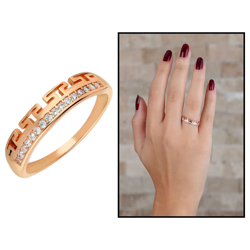 Zirkon Taşlı T Tasarım Rose Renk 925 Ayar Gümüş Bayan Yüzük - 1