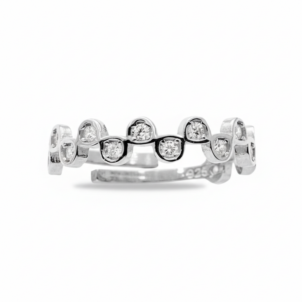 Zirkon Taşlı Taç Tasarım Gümüş Renk Ayarlanabilir Ölçü 925 Ayar Gümüş Kadın Yüzük - 3