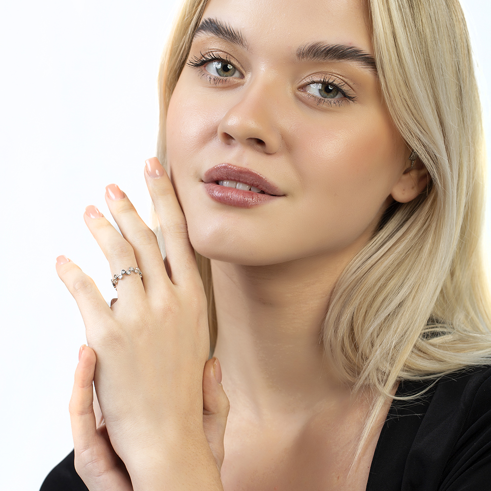 Zirkon Taşlı Taç Tasarım Gümüş Renk Ayarlanabilir Ölçü 925 Ayar Gümüş Kadın Yüzük - 3