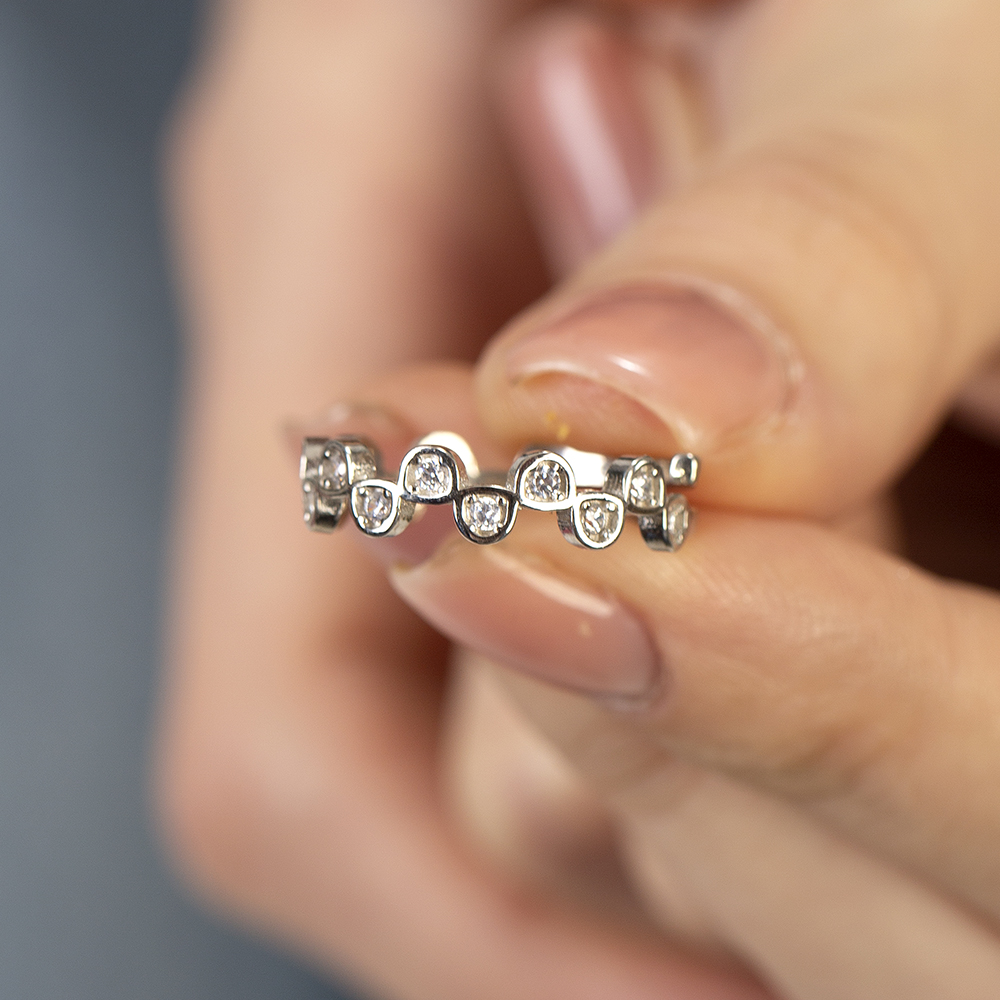 Zirkon Taşlı Taç Tasarım Gümüş Renk Ayarlanabilir Ölçü 925 Ayar Gümüş Kadın Yüzük - 5