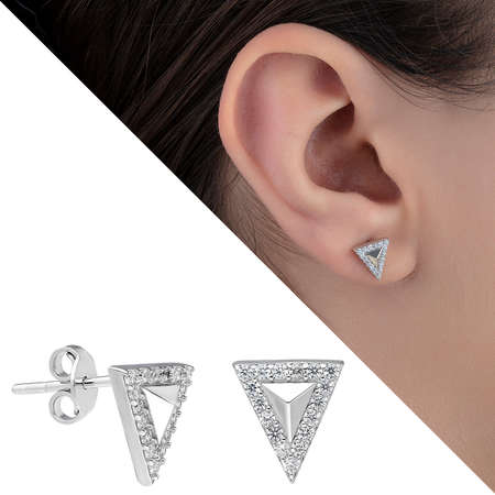 Zirkon Taşlı Üçgen Tasarım 925 Ayar Gümüş Küpe - Tesbihane