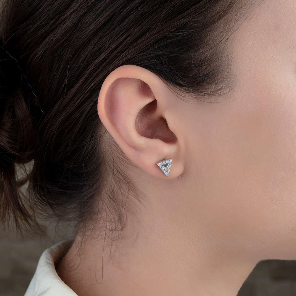 Zirkon Taşlı Üçgen Tasarım 925 Ayar Gümüş Küpe - 2