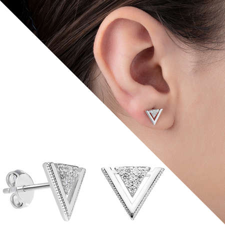 Zirkon Taşlı V Tasarım 925 Ayar Gümüş Küpe - Tesbihane