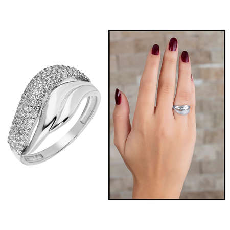 Zirkon Taşlı Wave Tasarım 925 Ayar Gümüş Bayan Yüzük - Tesbihane