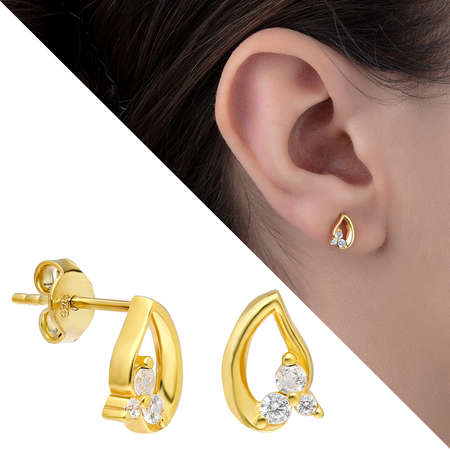 Zirkon Taşlı Yaprak Tasarım Altın Renk 925 Ayar Gümüş Küpe - Tesbihane