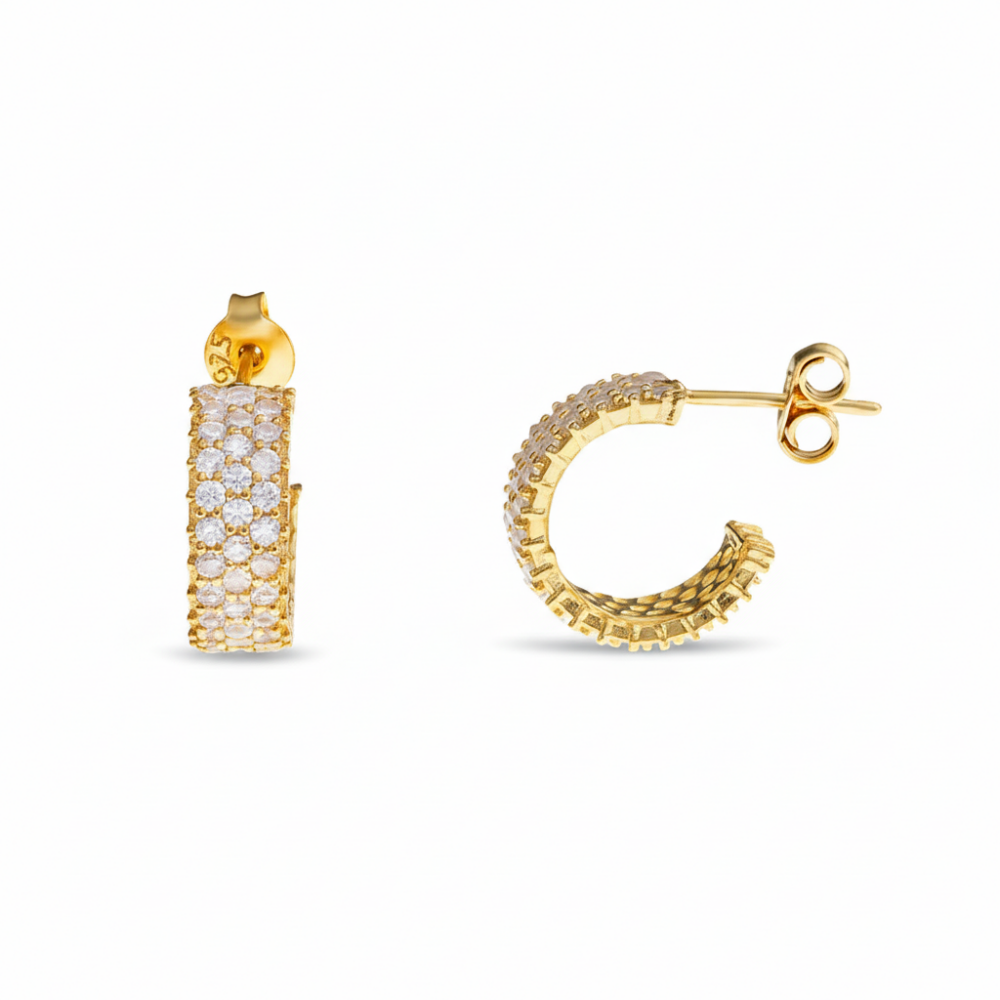 Zirkon Taşlı Yarım Tur Altın Renk 925 Ayar Gümüş Kadın Küpe - 4