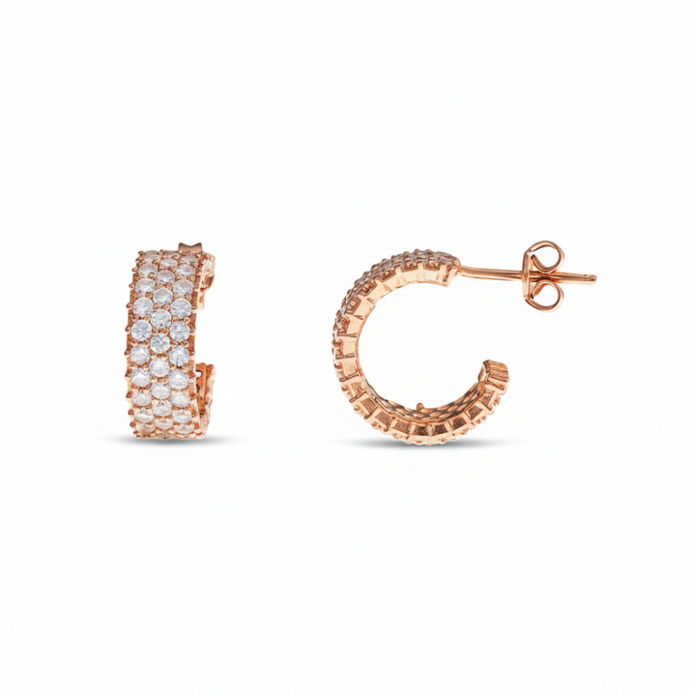 Zirkon Taşlı Yarım Tur Rose Renk 925 Ayar Gümüş Kadın Küpe - 4