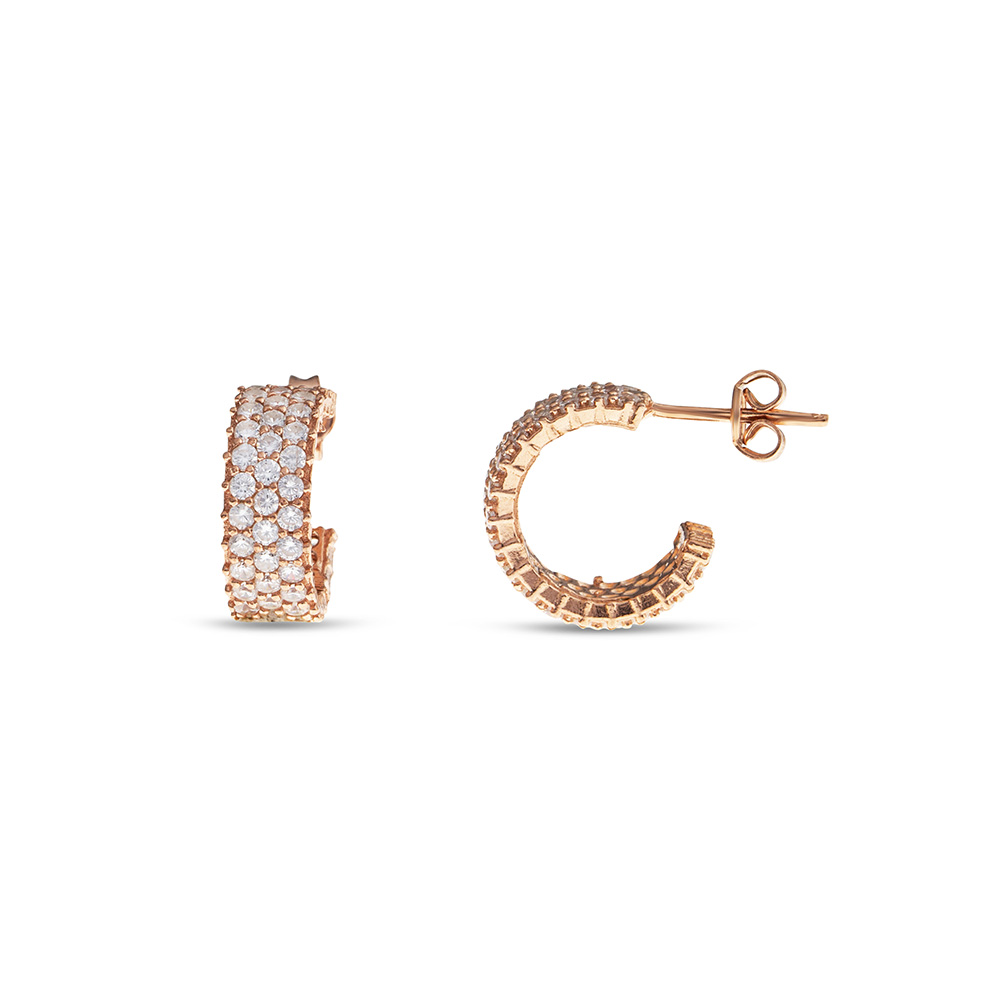 Zirkon Taşlı Yarım Tur Rose Renk 925 Ayar Gümüş Kadın Küpe - 5