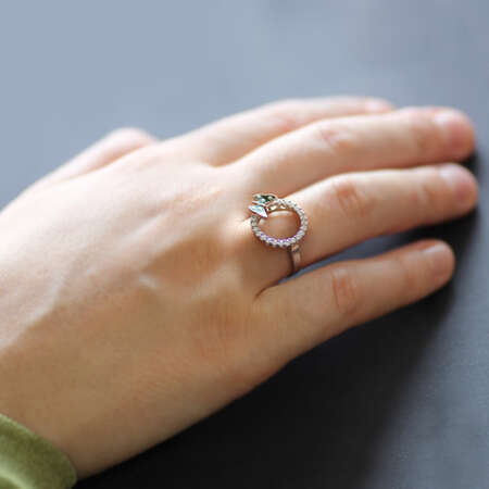 Zirkon Taşlı Yeşil Mineli Kelebek Tasarım 925 Ayar Gümüş Bayan Yüzük - STOKYOK