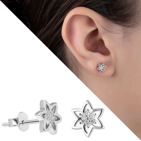 Zirkon Taşlı Yıldız Tasarım 925 Ayar Gümüş Küpe - Tesbihane