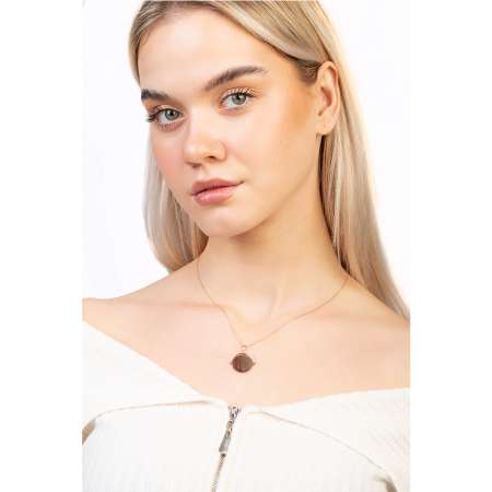 Zirkon Taşlı Yuvarlak Model Rose Renk İsme Özel Yazılı 925 Ayar Gümüş Kadın Kolye - Tesbihane