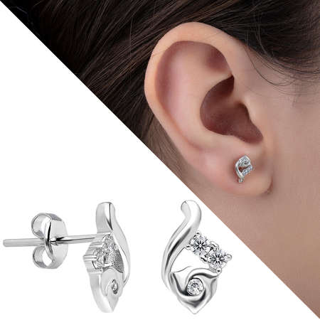 Zirkon Taşlı Zarif Gül Tasarım Roz Renk 925 Ayar Gümüş Küpe - Tesbihane