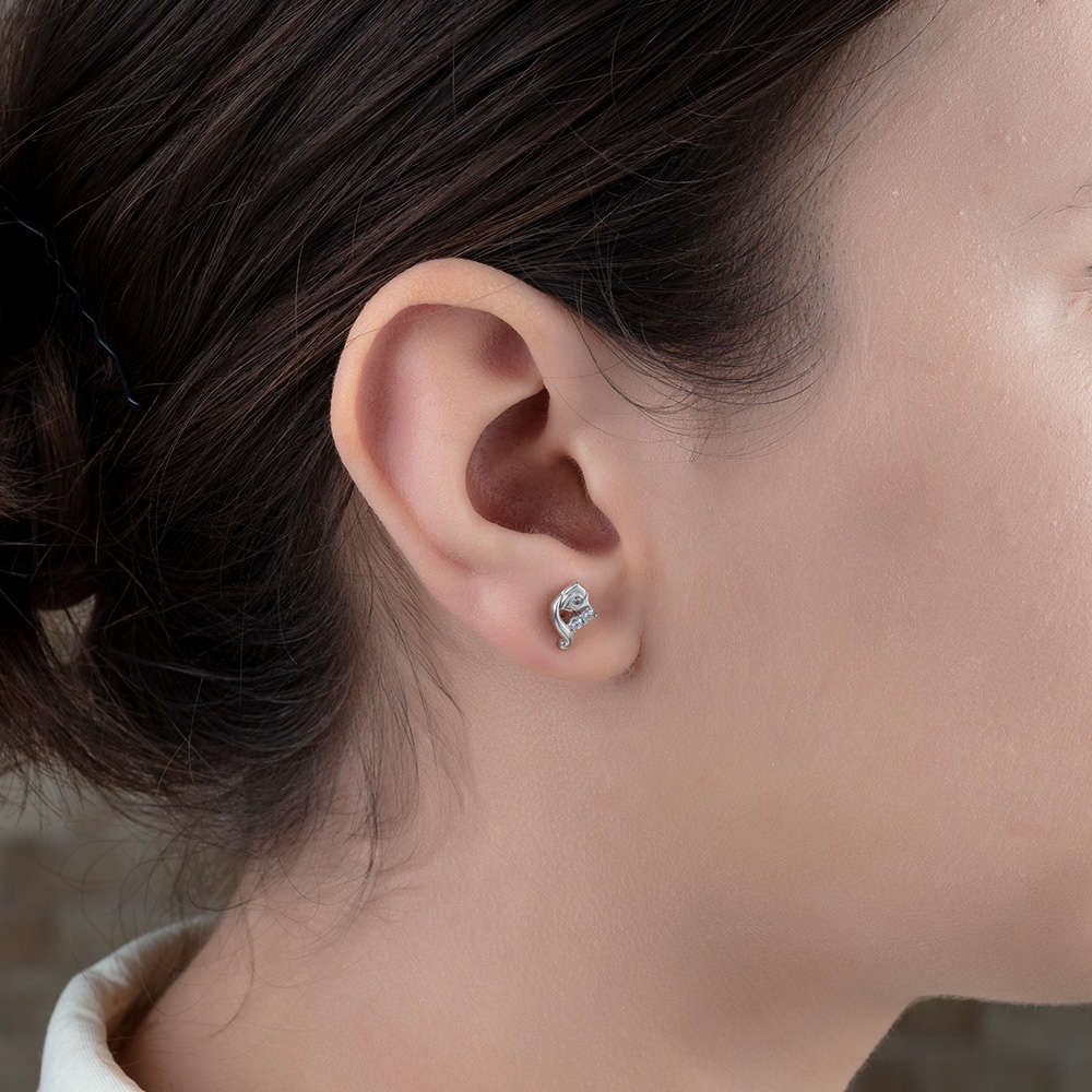 Zirkon Taşlı Zarif Gül Tasarım Roz Renk 925 Ayar Gümüş Küpe - 2