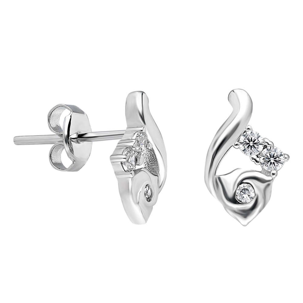 Zirkon Taşlı Zarif Gül Tasarım Roz Renk 925 Ayar Gümüş Küpe - 3