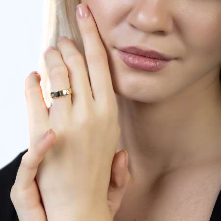 Zirkon Taşlı Zincir Tasarım Altın Renk Ölçü Ayarlı İsme Özel Harf Yazılı 925 Ayar Gümüş Kadın Yüzük - Tesbihane