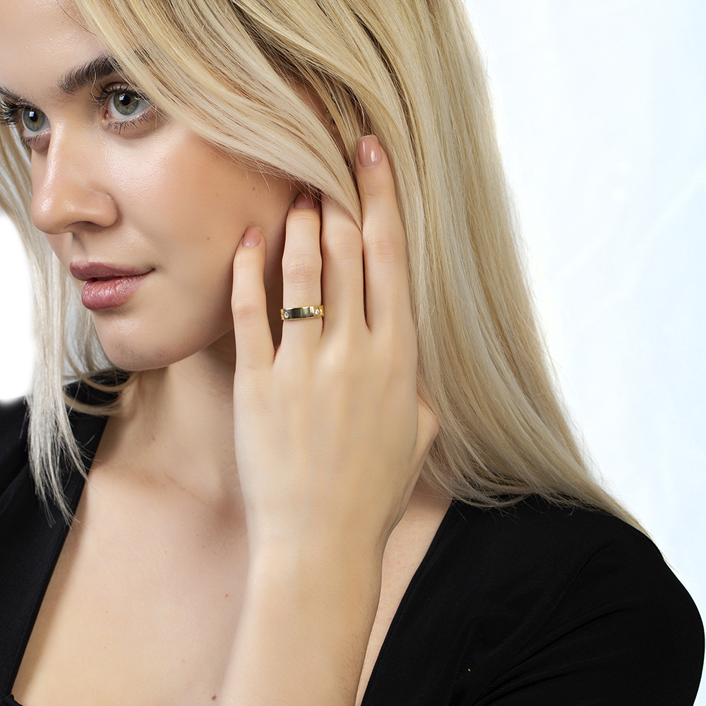 Zirkon Taşlı Zincir Tasarım Altın Renk İsme Özel Harf Yazılı 925 Ayar Gümüş Kadın Yüzük - 3