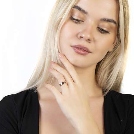 Zirkon Taşlı Zincir Tasarım Rose Renk Ölçü Ayarlı İsme Özel Harf Yazılı 925 Ayar Gümüş Kadın Yüzük - Tesbihane