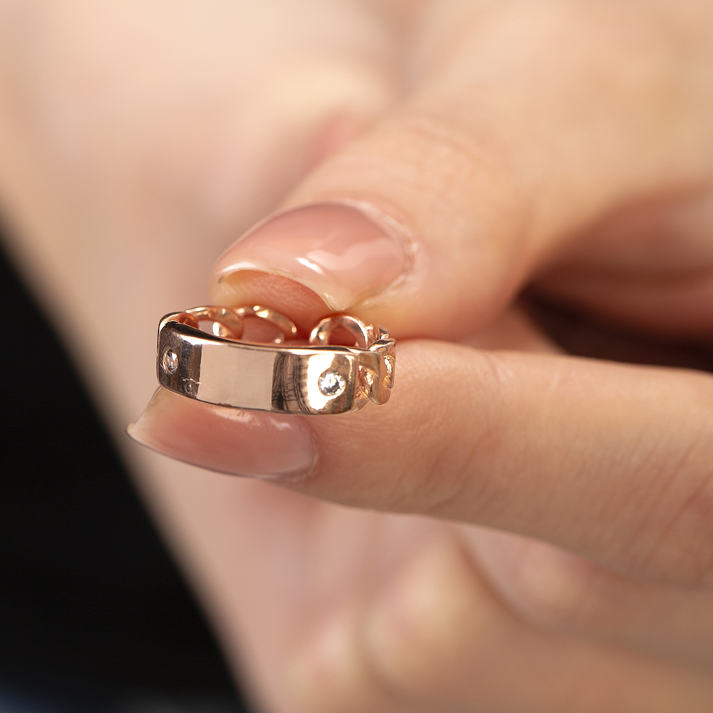 Zirkon Taşlı Zincir Tasarım Rose Renk Ölçü Ayarlı İsme Özel Harf Yazılı 925 Ayar Gümüş Kadın Yüzük - 5