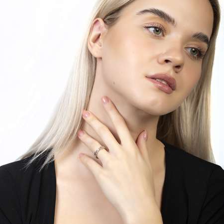 Zirkon Taşlı Zincir Tasarım Gümüş Renk Ayarlanabilir Ölçü 925 Ayar Gümüş Kadın Tektaş Yüzük - Tesbihane