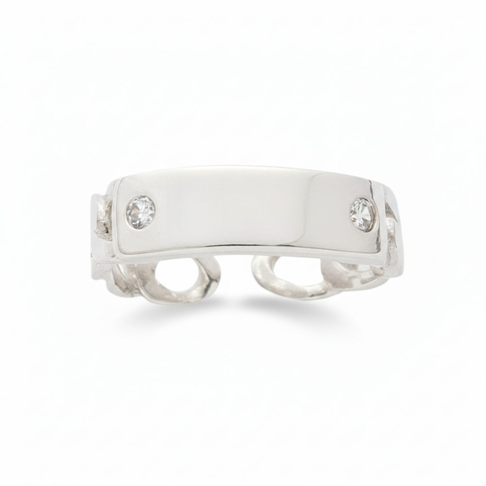 Zirkon Taşlı Zincir Tasarım Gümüş Renk İsme Özel Harf Yazılı 925 Ayar Gümüş Kadın Yüzük - 3