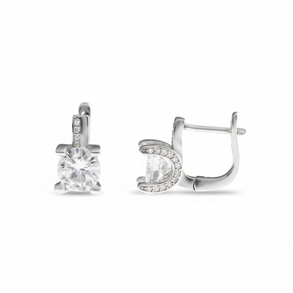 Zirkon Tek Taşlı U Tasarım 925 Ayar Gümüş Kadın Küpe - 4