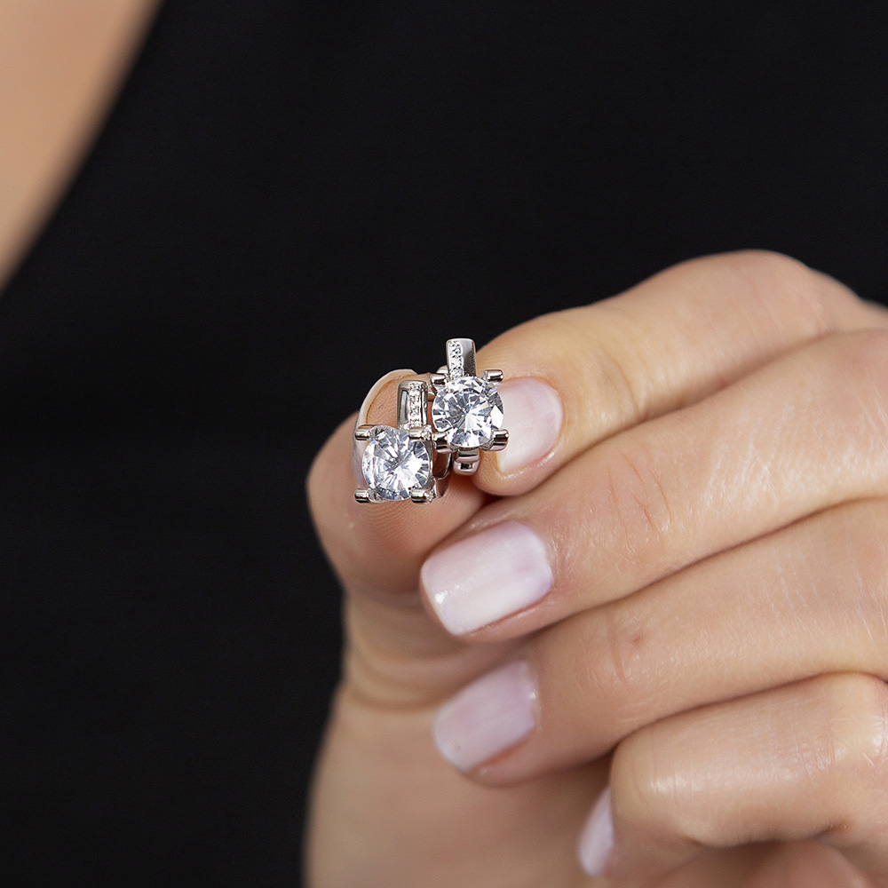 Zirkon Tek Taşlı U Tasarım 925 Ayar Gümüş Kadın Küpe - 2