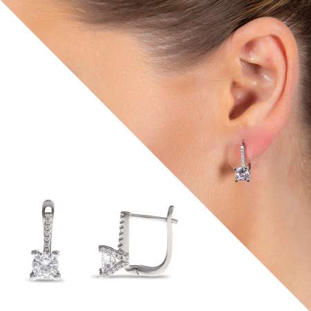 Zirkon Tek Taşlı - V - Tasarım 925 Ayar Gümüş Kadın Küpe - Tesbihane