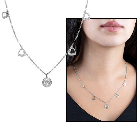 Zirkon Tektaş-Kalp Tasarım 925 Ayar Gümüş Şans Kolyesi - Tesbihane