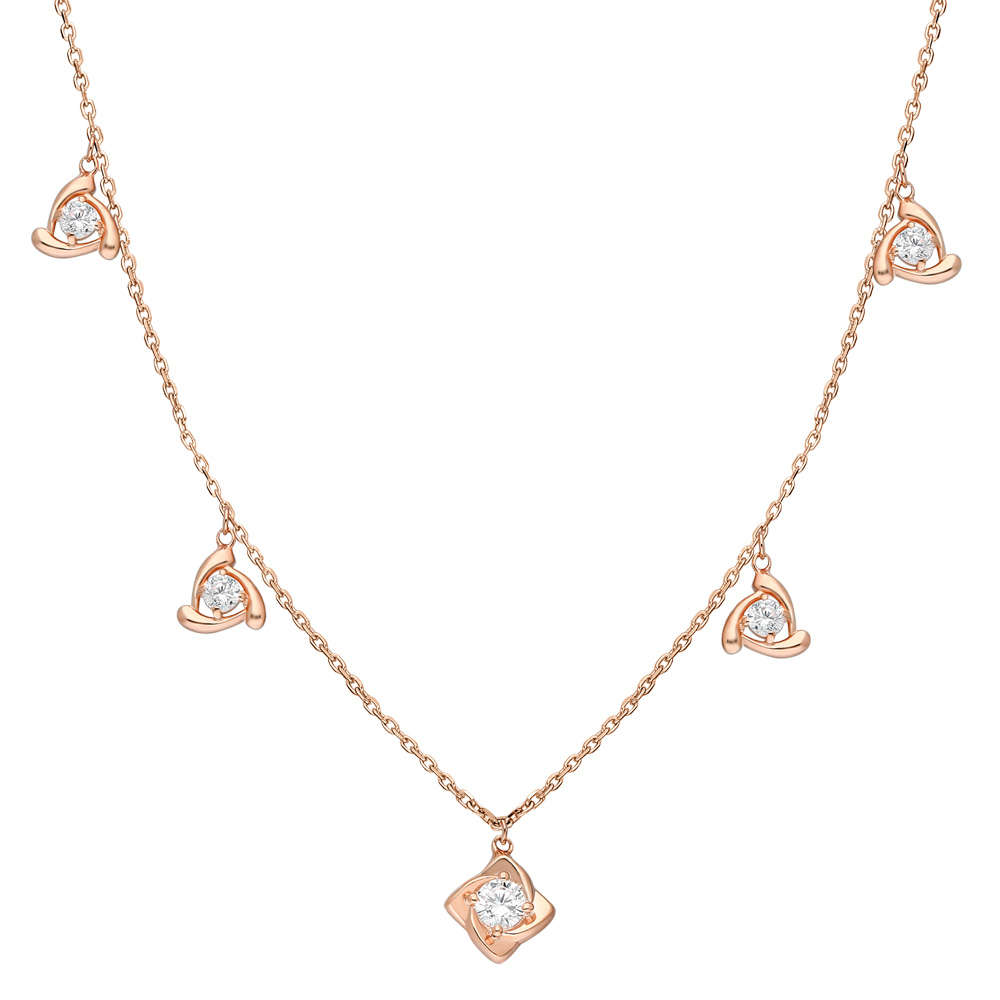 Zirkon Tektaş Rüzgar Gülü Kombinli Rose Renk 925 Ayar Gümüş Şans Kolyesi - 3