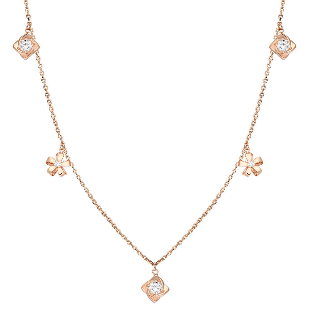 Zirkon Tektaş-Yasemen Çiçeği Kombinli Rose Renk 925 Ayar Gümüş Şans Kolyesi - 3
