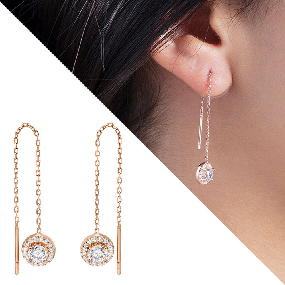 Zirkon Tektaşlı Rose Renk 925 Ayar Gümüş Sallantılı Küpe - 1