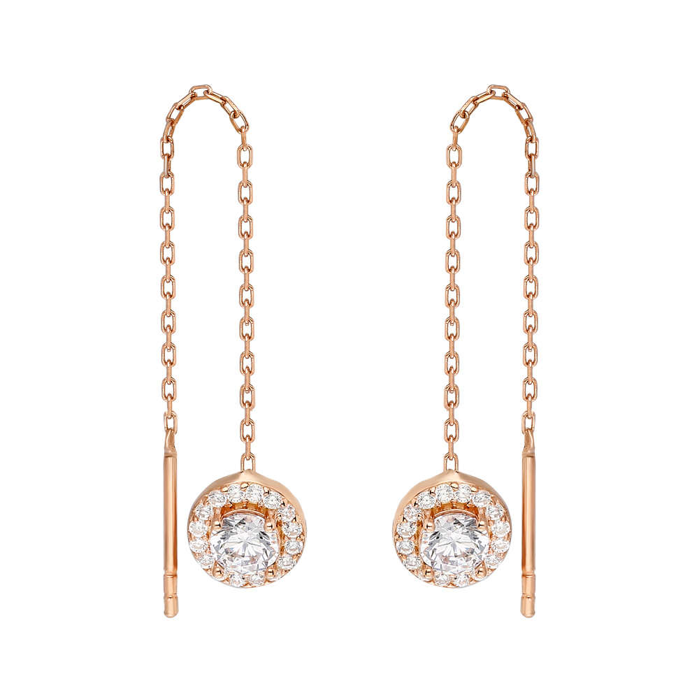 Zirkon Tektaşlı Rose Renk 925 Ayar Gümüş Sallantılı Küpe - 3