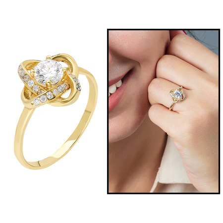 Zirkon Tektaşlı Samanyolu Tasarım Gold Renk 925 Ayar Gümüş Bayan Yüzük - Tesbihane