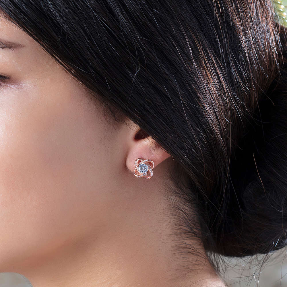 Zirkon Tektaşlı Samanyolu Tasarım Rose Renk 925 Ayar Gümüş Küpe - 2