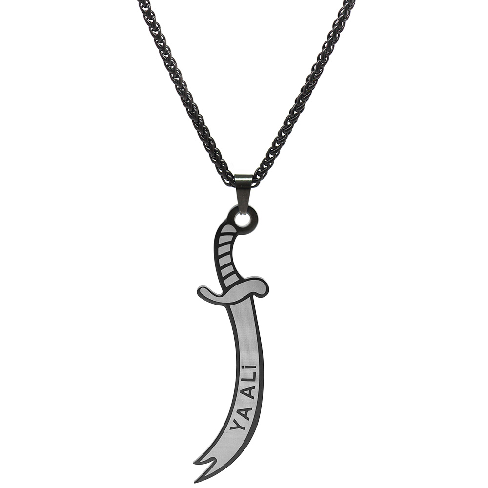 Zülfikar Tasarım Üzeri Ya Alii Yazılı Siyah Renk Çelik Erkek Kolye - 3